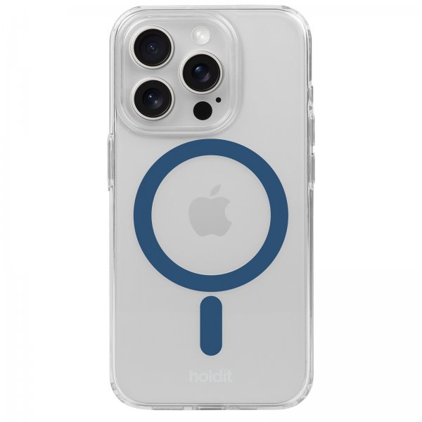 holdit iPhone 15 Pro Deksel MagSafe Case Denim Blue Transparent