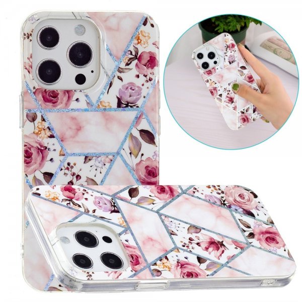 iPhone 15 Pro Deksel Marmormønster Rosor Rosa