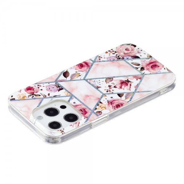 iPhone 15 Pro Deksel Marmormønster Rosor Rosa
