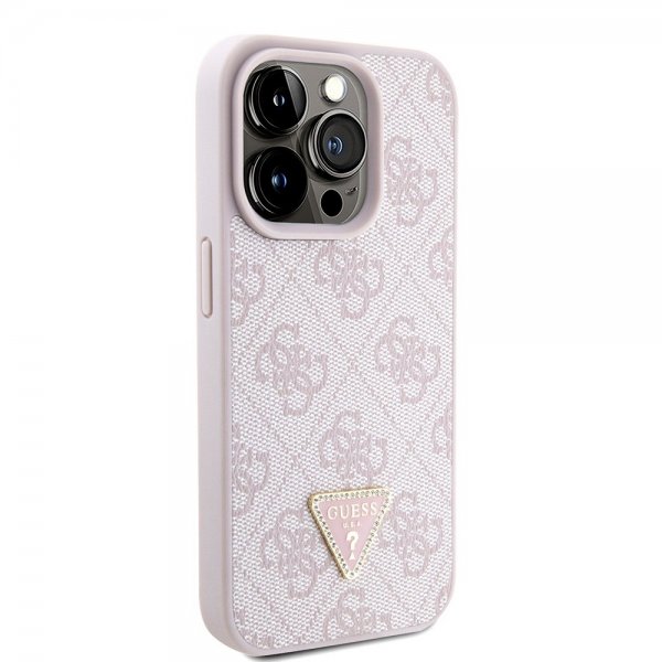 Guess iPhone 15 Pro Deksel Metal Logo Strass Crossbody Strap Rosa