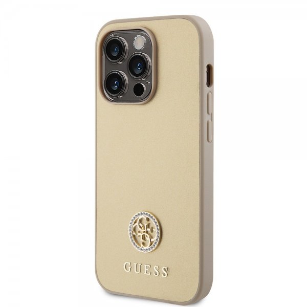 Guess iPhone 15 Pro Deksel Metal Logo Strass Gull