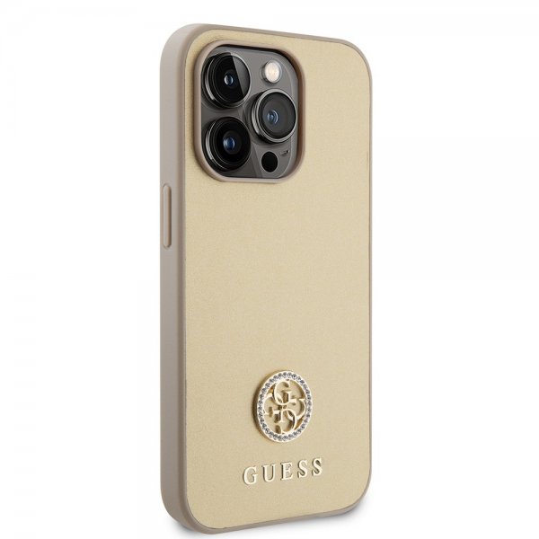 Guess iPhone 15 Pro Deksel Metal Logo Strass Gull