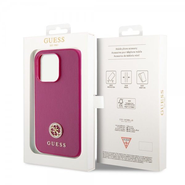 Guess iPhone 15 Pro Deksel Metal Logo Strass Metallic Rosa