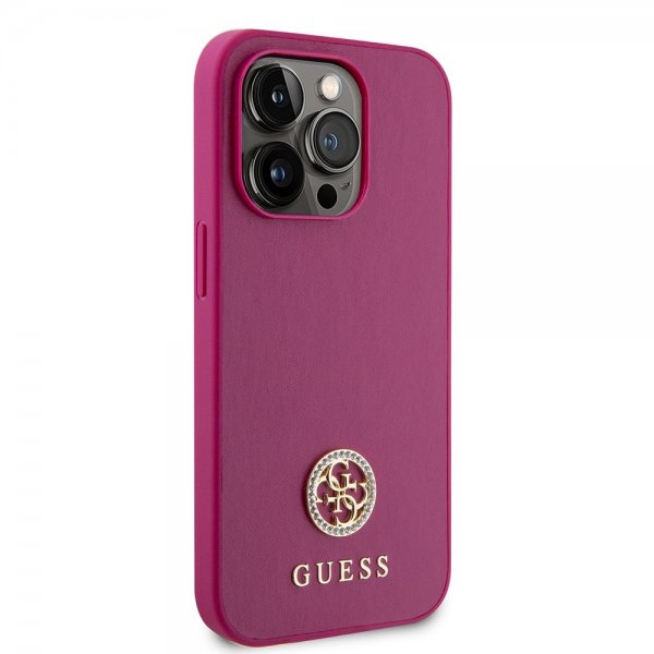 Guess iPhone 15 Pro Deksel Metal Logo Strass Metallic Rosa