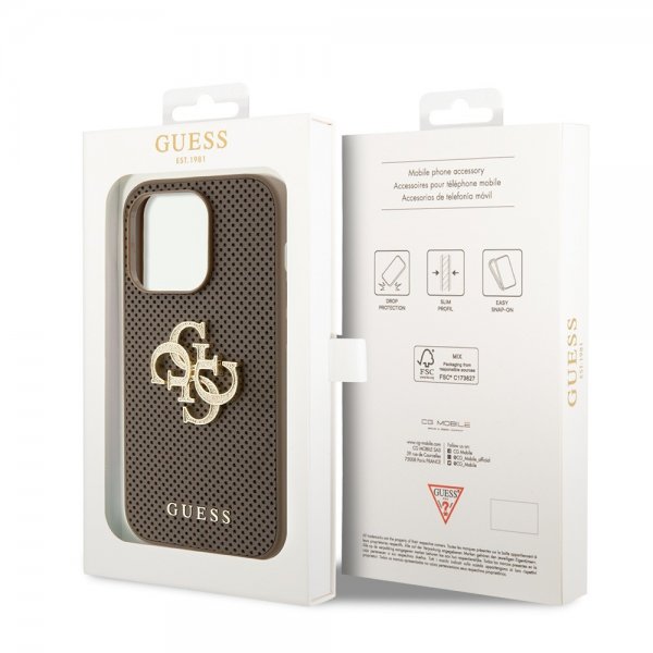Guess iPhone 15 Pro Deksel Perforated Glitter Brun