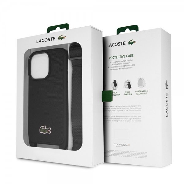 Lacoste iPhone 15 Pro Deksel Petit Pique Logo Strap Svart