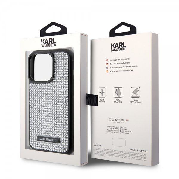 Karl Lagerfeld iPhone 15 Pro Deksel Rhinestone Sølv