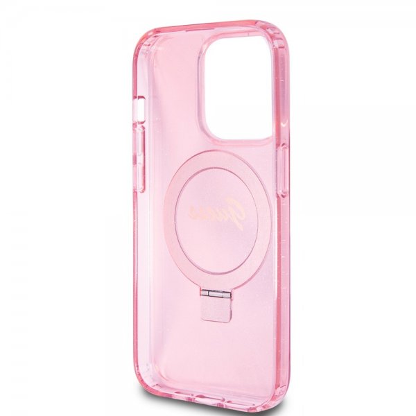 Guess iPhone 15 Pro Deksel Ring Stand Glitter MagSafe Rosa