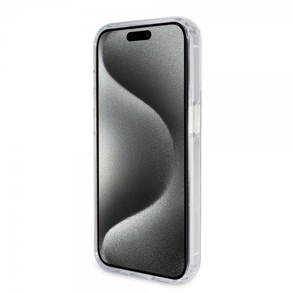 Guess iPhone 15 Pro Deksel Ring Stand Glitter MagSafe Transparent