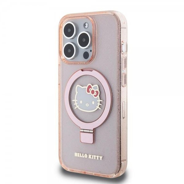 Hello Kitty iPhone 15 Pro Deksel Ring Stand MagSafe Rosa