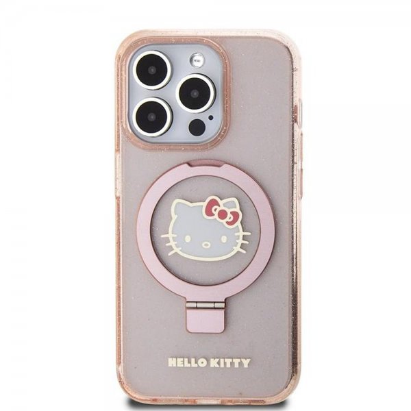 Hello Kitty iPhone 15 Pro Deksel Ring Stand MagSafe Rosa