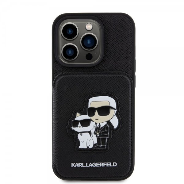 Karl Lagerfeld iPhone 15 Pro Deksel Saffiano Card Slots & Stand Svart