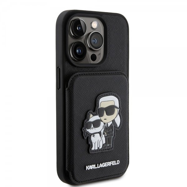 Karl Lagerfeld iPhone 15 Pro Deksel Saffiano Card Slots & Stand Svart