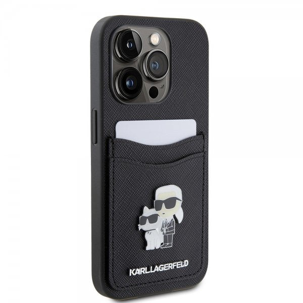 Karl Lagerfeld iPhone 15 Pro Deksel Saffiano Double Cardslot Svart
