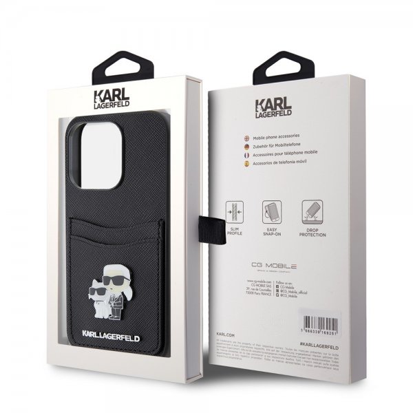 Karl Lagerfeld iPhone 15 Pro Deksel Saffiano Double Cardslot Svart