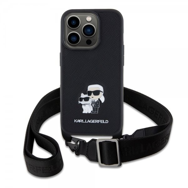Karl Lagerfeld iPhone 15 Pro Deksel Saffiano Karl & Choupette Crossbody Svart