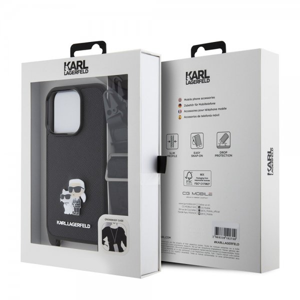 Karl Lagerfeld iPhone 15 Pro Deksel Saffiano Karl & Choupette Crossbody Svart