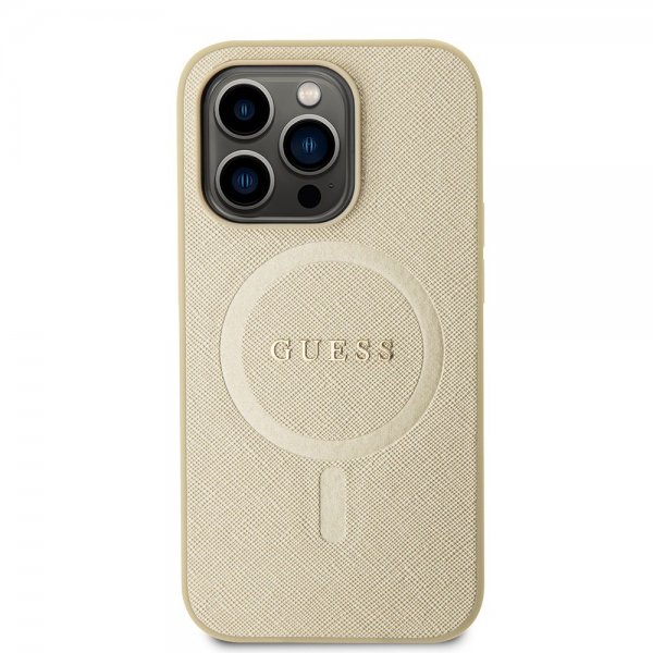 Guess iPhone 15 Pro Deksel Saffiano MagSafe Beige