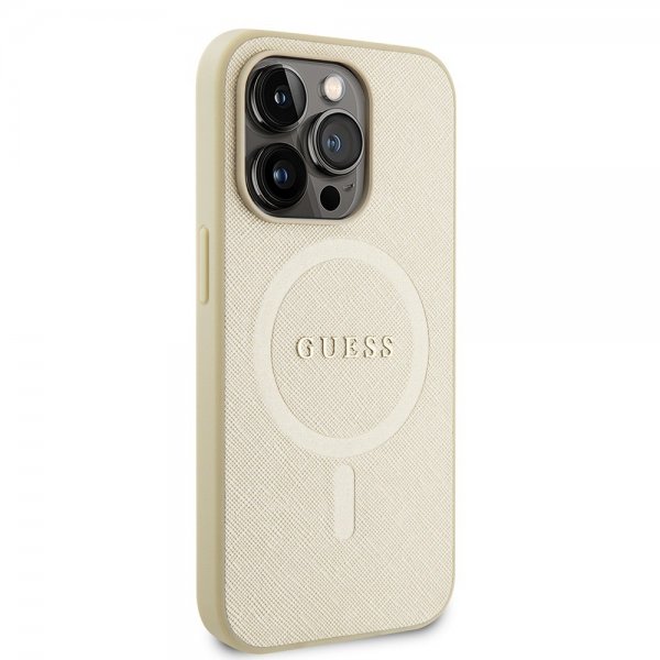 Guess iPhone 15 Pro Deksel Saffiano MagSafe Beige