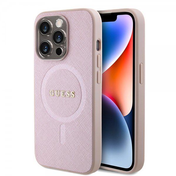 Guess iPhone 15 Pro Deksel Saffiano MagSafe Rosa