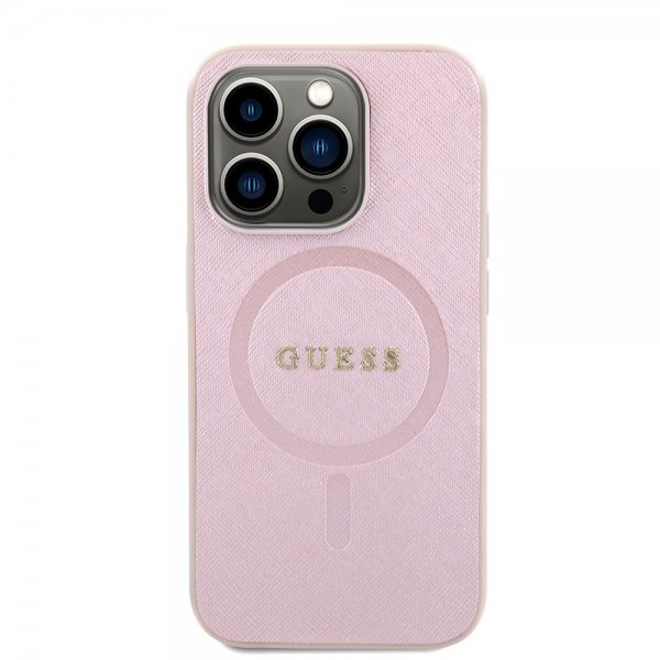 Guess iPhone 15 Pro Deksel Saffiano MagSafe Rosa