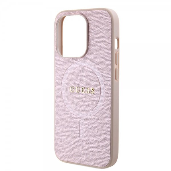 Guess iPhone 15 Pro Deksel Saffiano MagSafe Rosa