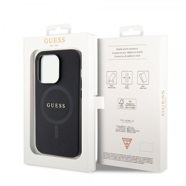 Guess iPhone 15 Pro Deksel Saffiano MagSafe Svart