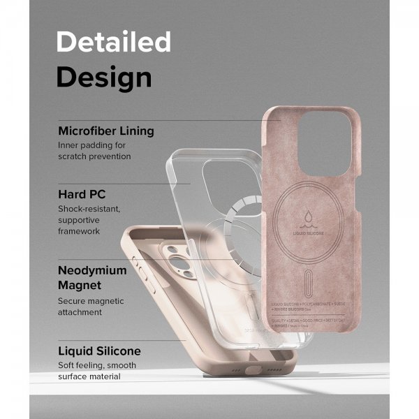 Ringke iPhone 15 Pro Deksel Silicone Magnetic Pink Sand