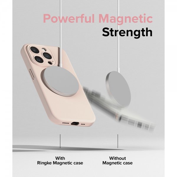 Ringke iPhone 15 Pro Deksel Silicone Magnetic Pink Sand