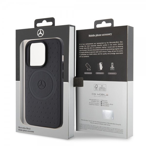 Mercedes Benz iPhone 15 Pro Deksel Star Pattern MagSafe Svart