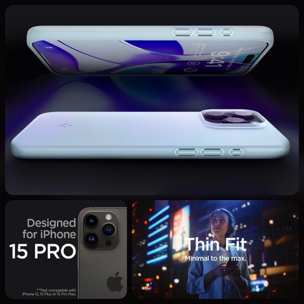 Spigen iPhone 15 Pro Deksel Thin Fit Mute Blue