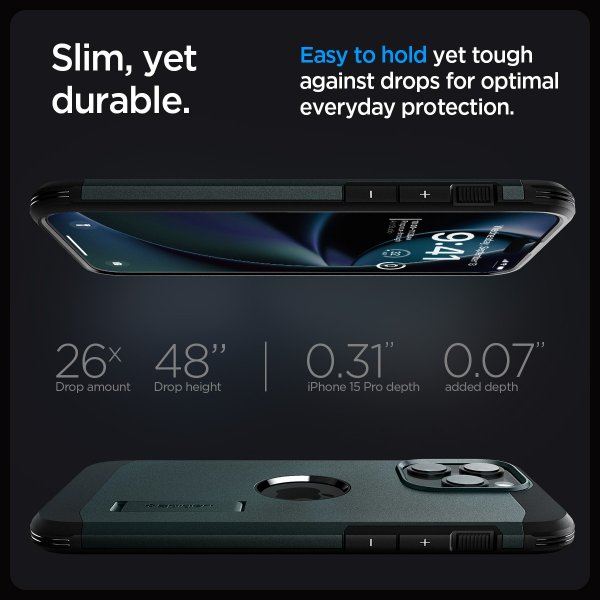 Spigen iPhone 15 Pro Deksel Tough Armor MagFit Abyss Green