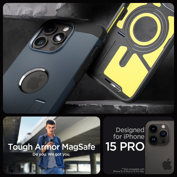 Spigen iPhone 15 Pro Deksel Tough Armor MagFit Metal Slate
