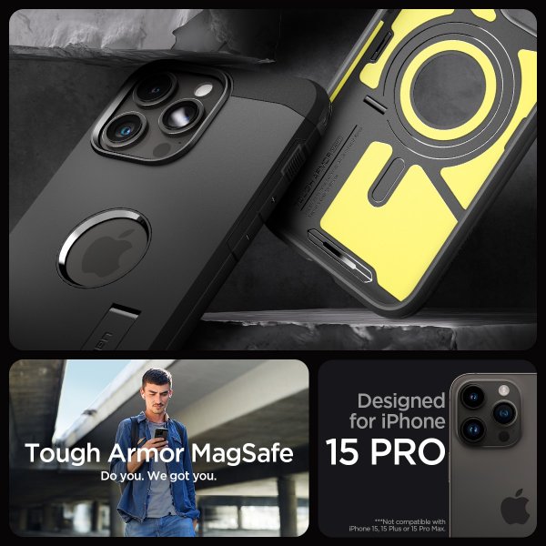 Spigen iPhone 15 Pro Deksel Tough Armor MagFit Svart