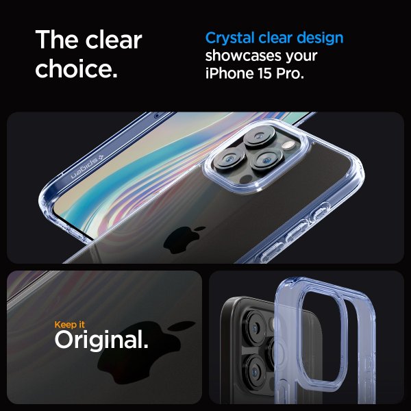 Spigen iPhone 15 Pro Deksel Ultra Hybrid Sky Crystal