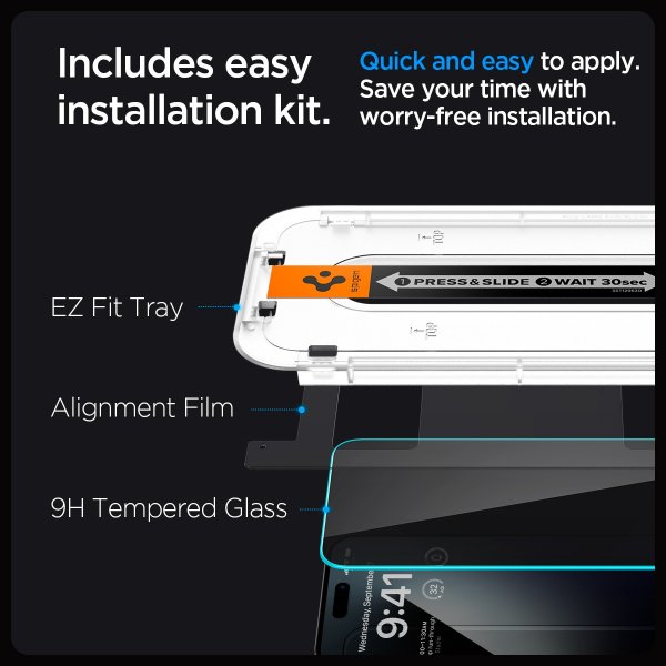 Spigen iPhone 15 Pro Skjermbeskytter GLAS.tR EZ Fit Privacy 2-pakning