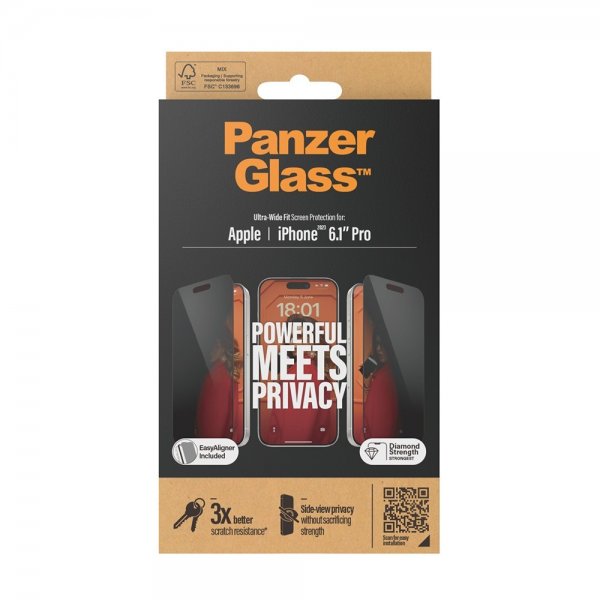 PanzerGlass iPhone 15 Pro Skjermbeskytter Ultra-Wide Fit Privacy EasyAligner