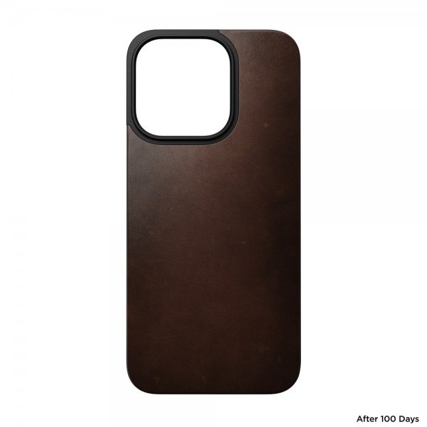 Nomad iPhone 15 Pro Skin Magnetic Leather Back Horween Rustic Brown