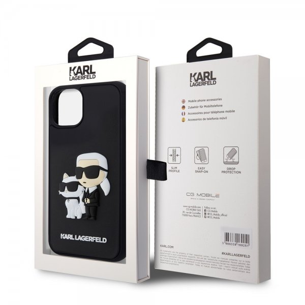 Karl Lagerfeld iPhone 15 Deksel 3D Rubber Karl & Choupette Svart