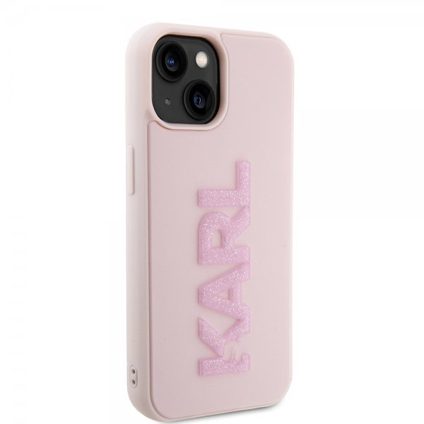 Karl Lagerfeld iPhone 15 Deksel 3D Rubber Karl Rosa