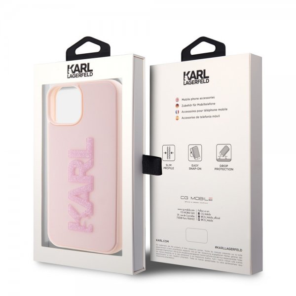 Karl Lagerfeld iPhone 15 Deksel 3D Rubber Karl Rosa
