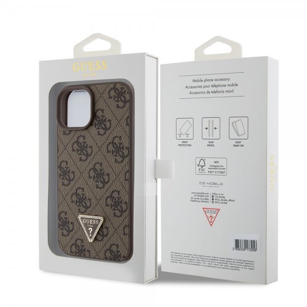 Guess iPhone 15 Deksel 4G Metal Triangle Strass Brun