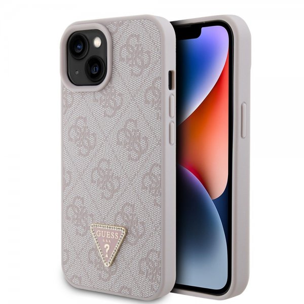 Guess iPhone 15 Deksel 4G Metal Triangle Strass Rosa