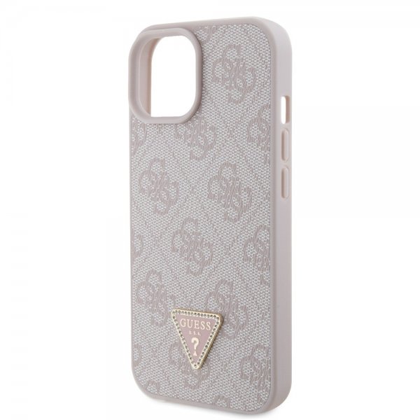 Guess iPhone 15 Deksel 4G Metal Triangle Strass Rosa