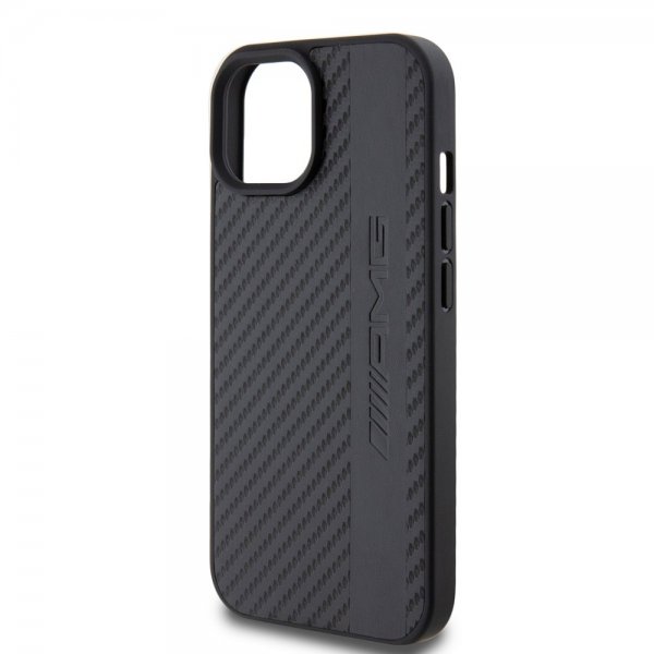 Mercedes Benz iPhone 15 Deksel Carbon Effect Leather Stripe AMG Svart