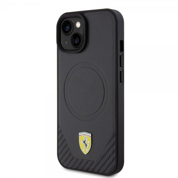 Ferrari iPhone 15 Deksel Carbon PU Leather MagSafe Svart