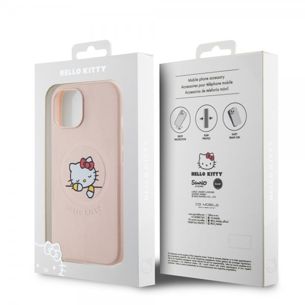 Hello Kitty iPhone 15 Deksel Debossed Logo MagSafe Rosa