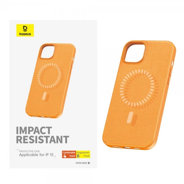 Baseus iPhone 15 Deksel Fauxther Series MagSafe Oransje