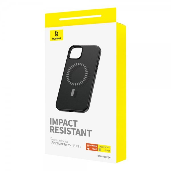 Baseus iPhone 15 Deksel Fauxther Series MagSafe Svart
