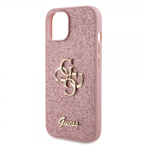 Guess iPhone 15 Deksel Fixed Glitter Rosa